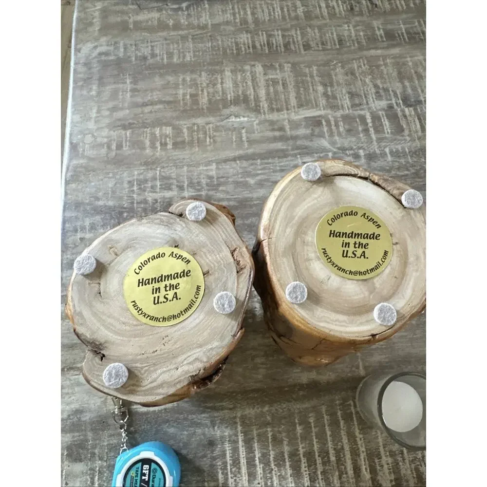 Colorado Aspen Wood Set Of 2 Hand Carved Votive Candle Holders 7”
